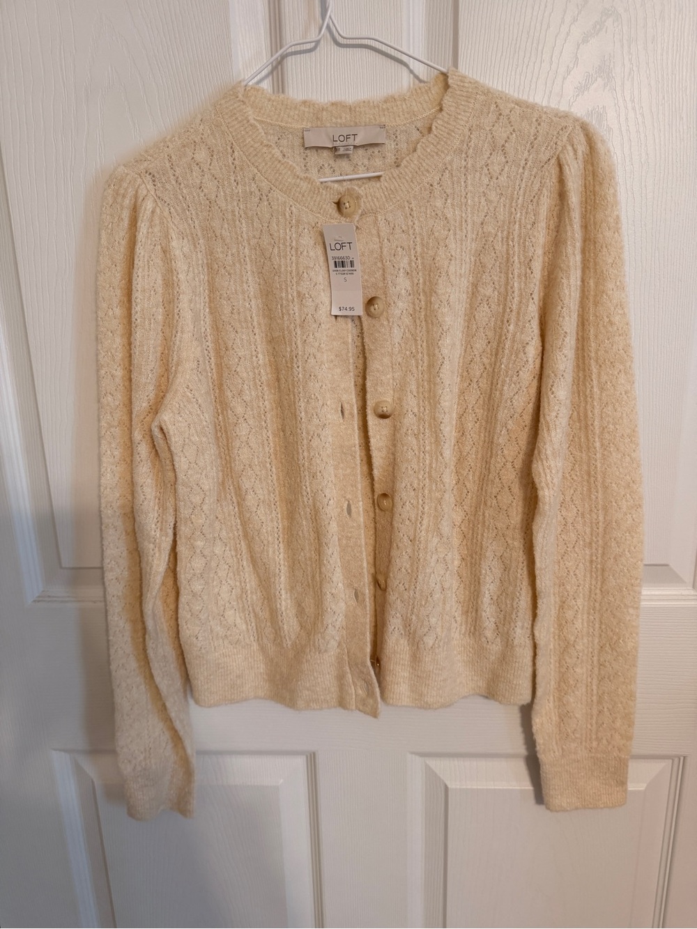 LOFT Cream Pointelle Knit Button Cardigan Size Small NWT